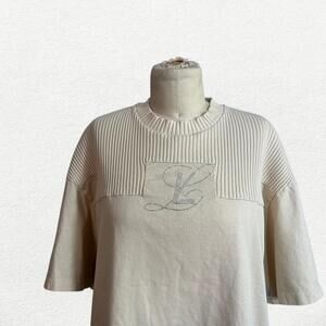 Luar Bedazzled Rhinestone L Short Sleeve Shirt in Cream